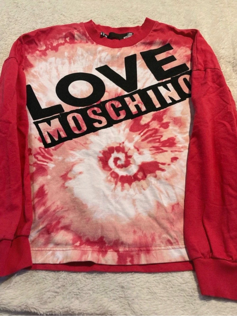 Love Moschino Red & White Tie-Dye LOVE Logo Sweatshirt